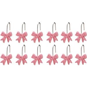 12PCS Pink Bow Knot Shower Curtain HooksRustproof Metal Shower Curtain Rings, Decorative Bathroom Accessories Set for Bathroom Bedroom Living Room Art Decor (Pink)