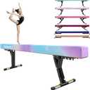 FBSPORT 8ft Adjustable Balance Beam: High and Low Floor Beam Gymnastics Equipment for Kids/Adults,Gymnastics Beam for Training,Practice, Physical Therapy and Professional Home Training with Legs (Green Purple)