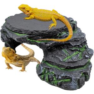 JWIZYOTR Bearded Dragon Basking Platform, Turtle Basking Platform Decorative Reptile Hideout with Rock Slate Plate in Terrarium for Lizard, Leopard, Crested Gecko (Large-Green)