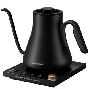 INTASTING Electric Kettle, Gooseneck Electric Kettle, ±1℉ Precise Temperature Control, Stainless Steel Interior, Quick Heating for Pour Over Coffee, Tea & Boiling Water, 0.9L (Black)