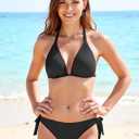 Buauty Women Bikini Set Bathing Suit Trendy String Triangle Bikini Two Piece Swimsuit Sexy Adjustable Chest Tie Swimwear (Black, M)