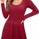 Wenrine Womens Long Sleeve Sweater Dress Knit Crochet Casual A Line Flowy Skater Mini Dresses (Burgundy) Small
