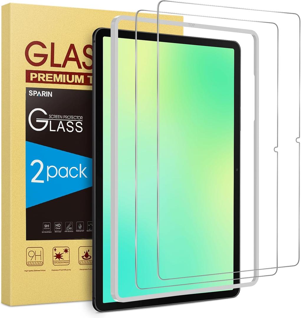 SPARIN 2 Pack Screen Protector for Samsung Galaxy Tab S10 FE/Tab S9 FE 5G 10.9 inch/Tab S9 11 inch, 9H Tempered Glass with Easy Installation Frame, S Pen Compatible/HD Clear/Anti Scratch