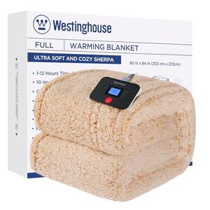 Westinghouse Electric Blanket Full Size, Soft Plush Sherpa Heated Blanket with 10 Heating Levels & 1-12 Hours Auto-Off, Machine Washable, 80x84 inches, Yellow