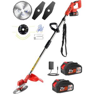12" Brushless Cordless Weed Wacker, Fits .095" Trimmer Line, 21V Battery Powered Electric Weed Eater with 2X 4.0Ah Batteries, Metal Blade & Shoulder Strap, 3-in-1 Grass Trimmer Brush Cutter lawn edger