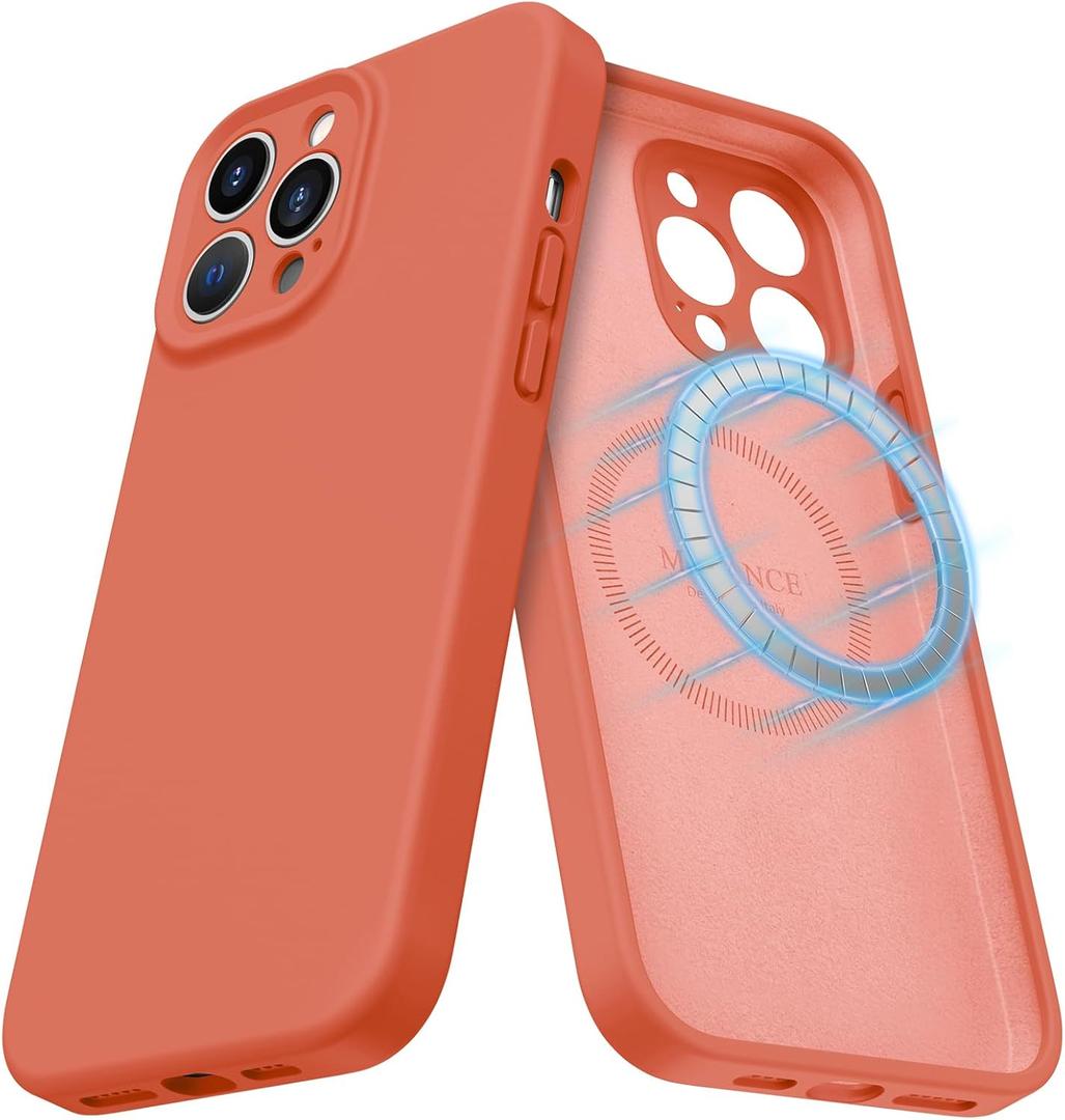 MCFANCE Magnetic for iPhone 13 Pro Case, Compatible with MagSafe, [Full Camera Protection] Anti-Scratch Microfiber Lining Phone Case, 6.1" 2021, Pink Orange