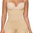 SHAPERX Women's Sculpting Bodysuit Tummy Control Shapewear Open Bust Thigh Slimmer Seamless Body Shaper, SZ5258-Beige-L/ XL
