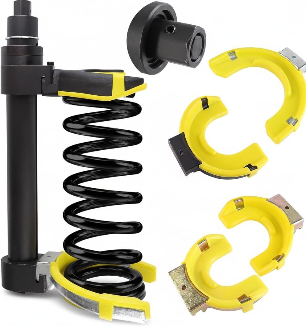 Heavy Duty Macpherson Strut Spring Compressor Tool - Impact Wrench Compatible, Coil Spring Extractor Kit with Overload Protection & Safety Guard, 3 Interchangeable Forks for Car & UTV