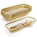 Mezchi 6 Pack Gold Silverware Kitchen Drawer Organizer, ​​Stainless Steel Silverware Tray for Drawer, Utensil Holder for Party, Cutlery and Flatware Basket for Knife, Fork, Spoon, 12 × 5 × 2IN