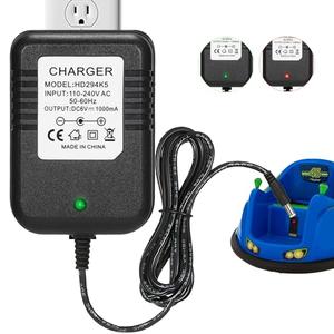 6 Volt Charger for Flybar/Kidzone Bumper Car，Replacement Chargers for Kids Ride On Car Toys，6V Battery Charger for Ride on with Charging Indicator Light,Input: AC110-240V,Output: 6V 1A