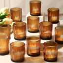 24 Pack Vintage Amber Votive Candle Holders, Glass Small Tea Lights Candle Holders for Table Centerpiece for Home Decor Party Fall Boho Decor(24,Amber)