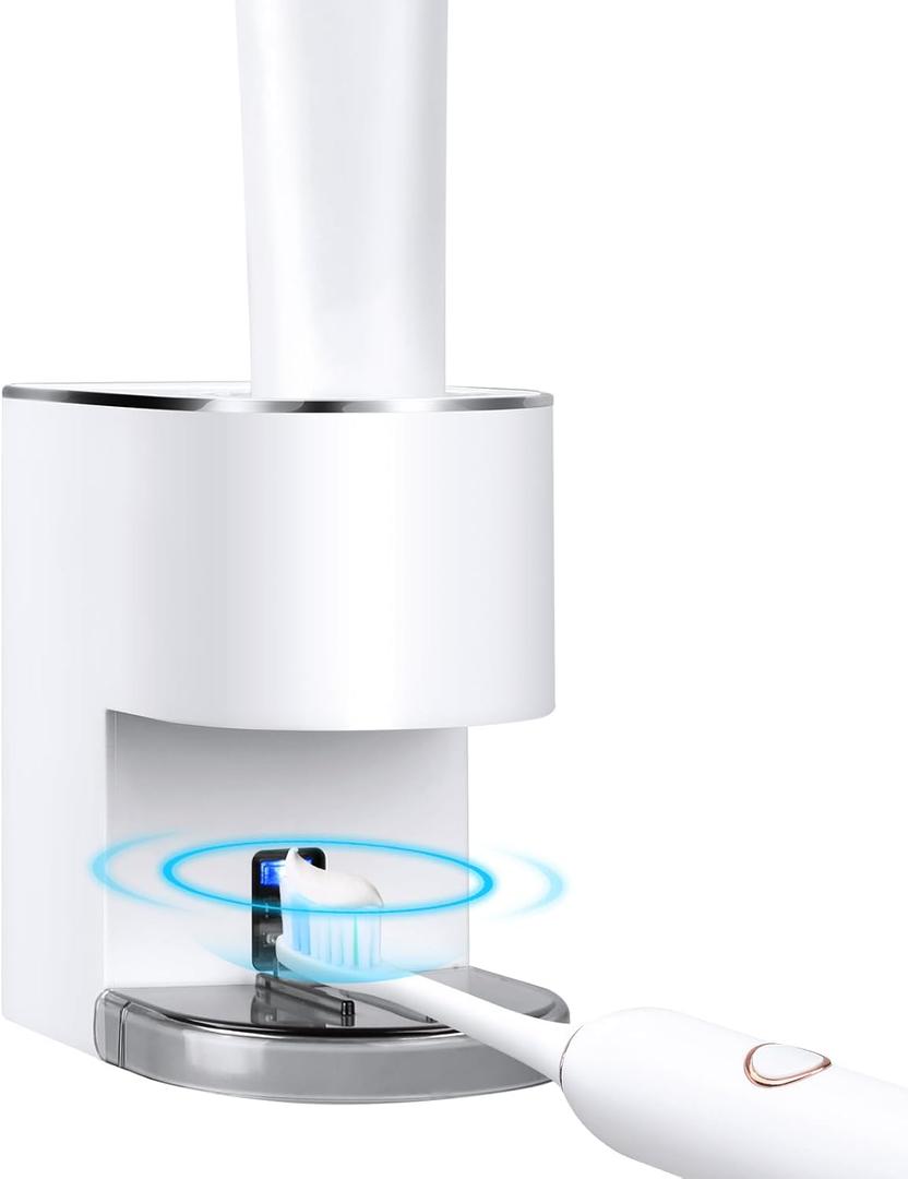 Automatic Toothpaste Dispenser Wall Mounted: White Electric 6 Adjustable Levels Auto Toothpaste Squeezer Smart Rechargeable Touchless for Kids Adults - Bathroom - Replaceable Parts, White