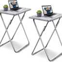 TV Tray Table, Folding Dinner Tray With No Assembly Required, Sturdy Foldable Snack Eating Table for Living Room, 2PCS (White Marble)
