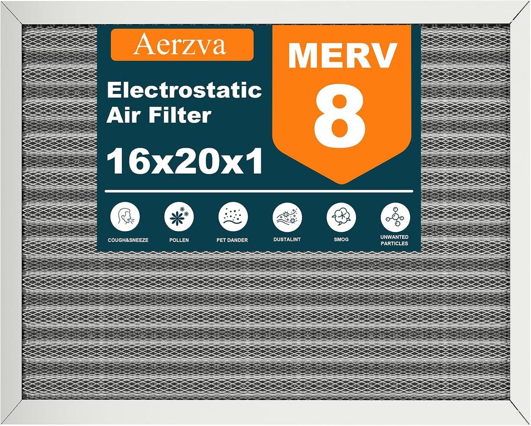 16x20x1 Reusable Air Filter, Washable, MERV 8, Permanent Electrostatic Air Filter, Lasts a Lifetime, Breathe Safely at Home or in the Office