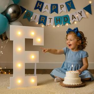 2FT Light Up Letters with Battery Operated Warm White Lights, 5-Min Setup Pre-Cut Foam Board for Birthday Wedding Proposal Graduation Party Decor, Marquee Letter F