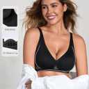 EYNMIN Sameless Wireless Bras for Women No Underwire V Neck Push Up Jelly Bra Supportive Full Coverage Comfortable Bra (Black, XL)