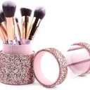 esowemsn 1pc Purple Sequin Glitter Transparent Makeup Brush Holder Travel Brushes Case Bag Cup with Lid Portable Dustproof Cosmetic Storage Organizer for Home Office