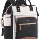 LOVEVOOK Laptop Backpack for Women Work Bag with Large Capacity Cup Side Pocket, 15.6 Inch Waterproof Computer Backpacks Purse, College Bookbag for School, Business, Teacher, Travel (Beige-black)