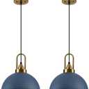 Blue Pendant Lights Kitchen Island Industrial Adjustable Height Vintage Dome Hanging Light Fixtures for Barn, Dining Room 2 Packs