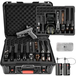 Pistol Gun Case for Multi Handguns - Hold Multiple Pistols & Magazines, Pre-cut Waterproof Hard Shell Gun Box, TSA Approved Pistol Case for SIG Sauer, Smith & Wesson, for Colt, for Revolver, for Glock, 19.8" x 15.5" x 8.6"