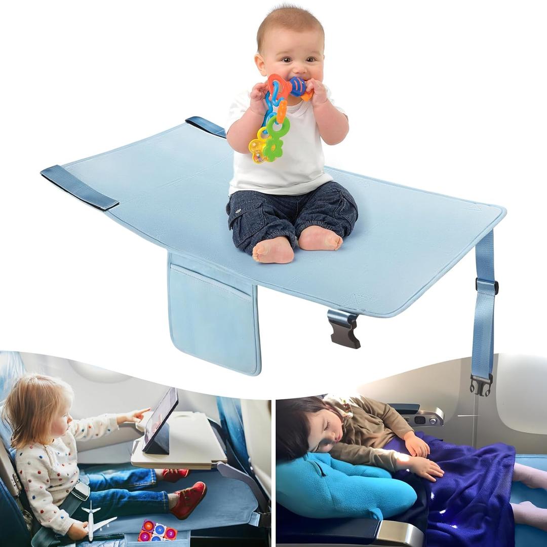 Toddler Airplane Bed, Kids Airplane Seat Extender Travel Bed, Kids Airplane Travel Essentials, Airplane Must Have for Toddlers, Portable Plane Bed Foot Rest for Flights (Blue)