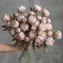 Thiccywoov 12 Pcs Faux Peony Stems Flowers Bulk Vintage Artificial Silk Peonies Stems Real Look Fake Peonies Branch for Vase Filler DIY Bouquet Centerpiece Home Indoor Outdoor Decor (Brownish)