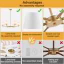 Brass Gold Chandeliers for Dining Room, 36" 6 Light No Assembly Required Antique Modern Gold Chandelier Light Fixture with White Fabric Shade, Classic Kitchen Pendant Lights over Table for Bedroom