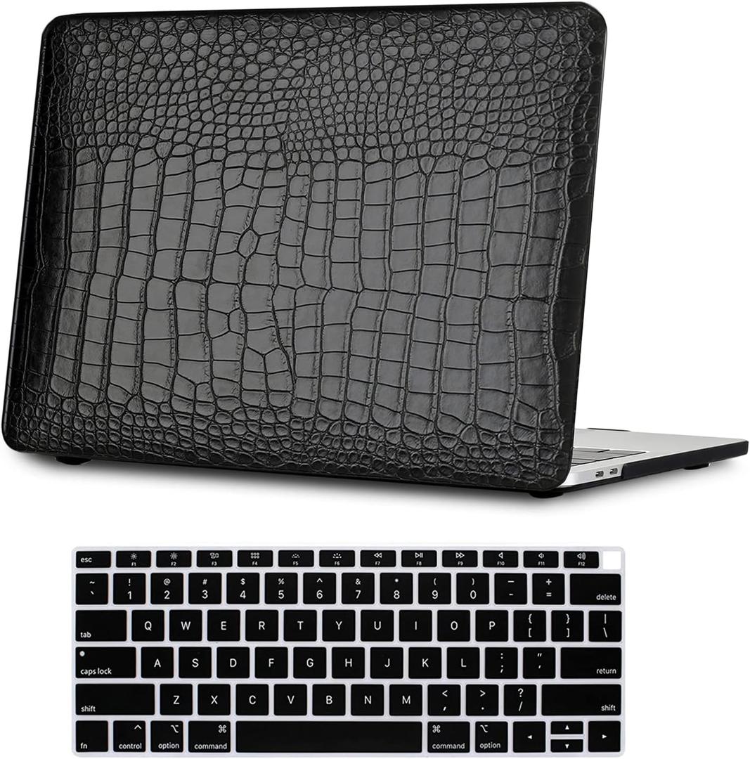 Compatible with New MacBook Pro 13 Inch Case 2022-2016 Release A2338 M1 M2/A2289/A2251/A2159/A1989/A1706 with Touch Bar & Touch ID, PU Leather Hard Case with Keyboard Cover, Black Leather