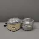 Hard Boiled Egg Cooker - CACHOO 14-Egg Rapid Stainless Steel Egg Boiler with 30-Min Timer & Auto Shut Off, Compact Electric Vegetable Steamer for Cooking, Dishwasher Safe, Beige (2-Tier)