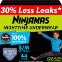 Ninjamas Boys Bedwetting Nighttime Underwear, Size S/M (38-70 lbs), 44 Count, Overnight Protection, Ultra Absorbent, Hypoallergenic