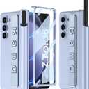 DEMCERT for Samsung Galaxy Z Fold 5 Case with [Fold5 Edition S-Pen Holder] [Wrist Band], Luxury PC Magnetic Shockproof Cover with Screen Protector for Galaxy Z Fold 5 5G (Light Blue)