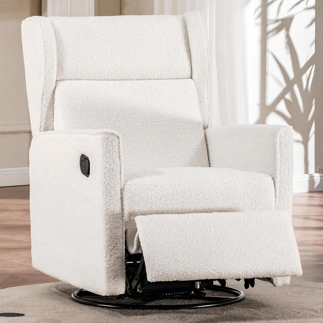 COMHOMA Nursery Rocking Chair Teddy Upholstered Swivel Rocker Recliner Manual Glider Reclining Chair for Living Room Bedroom Offices (Beige,1 PCS)