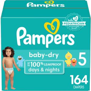 Pampers Diapers - Baby Dry - Size 5, 164 Count, Absorbent Disposable Infant Diaper (Packaging May Vary)