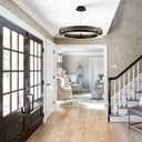 LED Ring Chandelier Dimmable Black Chandelier Round Foyer Chandeliers Light Walnut Wood Black Circular Chandeliers for Dining Room Entry Bedroom Office Living Room, 24in, 30W Downlight
