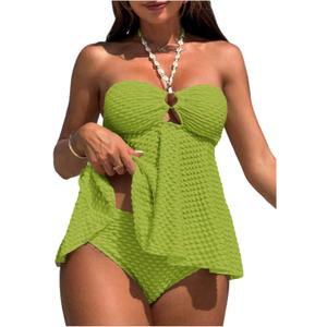 Milumia Women's Tankini Sets Two Piece Halter Cut Out Bathing Suits Tummy Control Swimsuit Flowy Swimwear Green Large