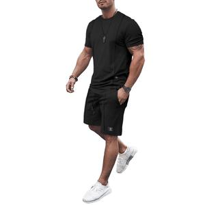 JMIERR Mens 2 Piece Outfits Casual T Shirts Short Sets Summer Tracksuits and Athletic Matching Set with Pockets, Navy Blue, L