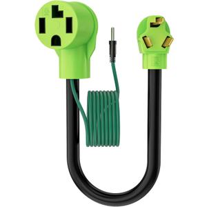 3 Prong to 4 Prong Dryer Plug Adapter 2FT, NEMA 10-30P to 14-30R 30 Amp 125/250V, 10AWG Heavy Duty Dryer Adapter with Safety Ground Wire, STW, for 4 Prong Newer Dryer to 3 Prong Receptacle, Green