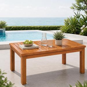 Outdoor Teak Coffee Table, 40" Wooden Patio Coffee Table with Protective Cover, Solid Teak Outdoor Coffee Table for Patio, Garden, Poolside, Balcony and Backyard, 40"D x 20"W x 20"H