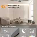 Ohniyou Ceiling Fans with Lights, 42'' Low Profile Ceiling Fan with Light and Remote/APP Control, Modern Flush Mount Ceiling Fan for Indoor Bedroom Kitchen, Dimmable, Qiuet DC Motor, Black