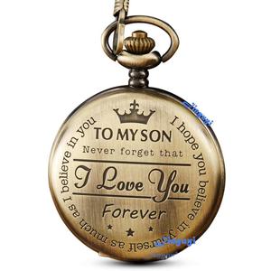 Engraved Pocket Watch to Son I Love You Gifts from a Mom Dad Birthday Christmas Gift Fob Watches Chains (Bronze)