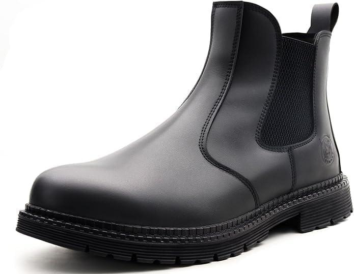 ZERVRTON Steel Toe Work Boots for Men,Slip-on Work Boots,Men's Industrial & Construction Shoes,Waterpoof Safety boots,Non-slip,Comfortable,Lightweight (10.5)