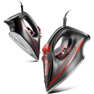 Sundu Steam Iron for Clothes with Rapid Heating Ceramic Coated Soleplate,1500W with Precise Thermostat Dial,Self-Cleaning, Auto-Off,11.84oz Water Tank for Home Clothes Ironing Use,Red