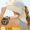 Sun Hats for Women UV Protection with Neck Flap Wide Brim Beach Hats with Ponytail Hole for Hiking Fishing Gardening Travel (Beige)
