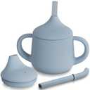 Moonkie Silicone Baby Sippy Cups | 3 Stages Training Cup Straw Cup for Infants Toddlers and Kid | 4 oz 1 Pack (Ether)