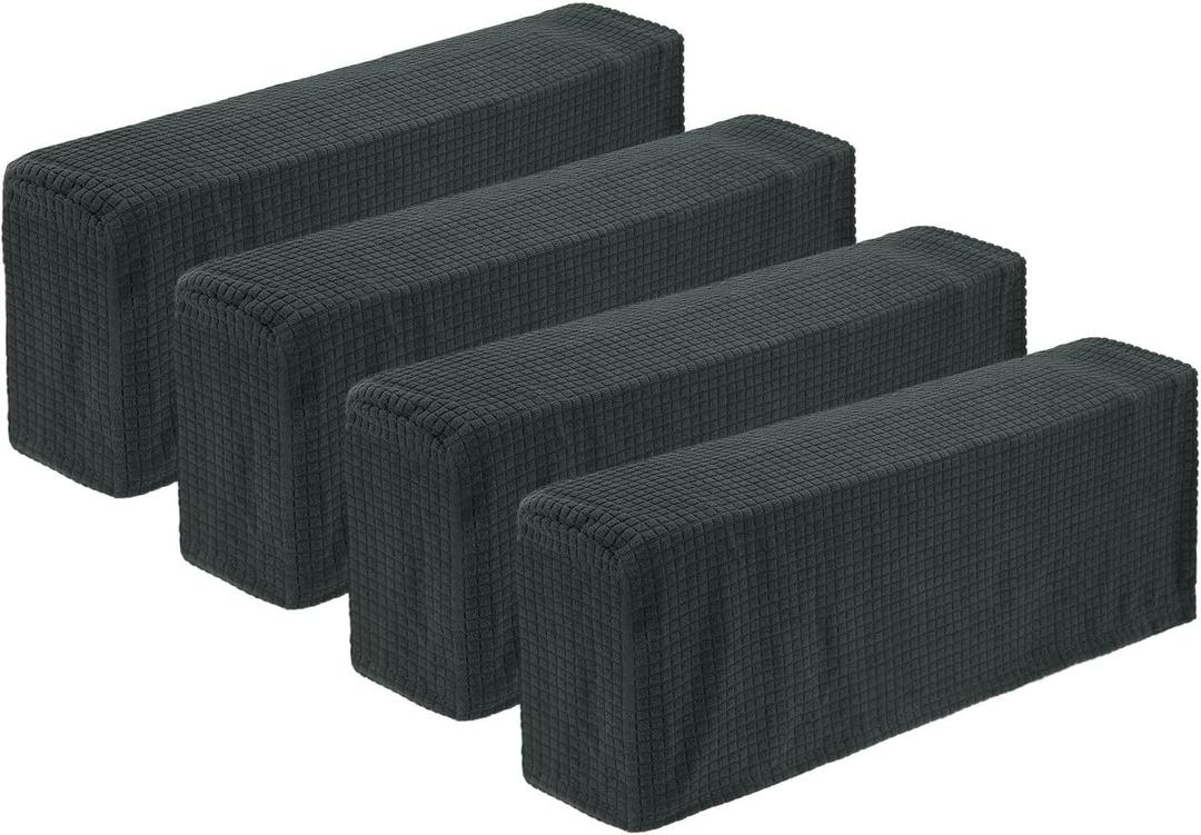 uxcell 4 Pcs Stretch Armrest Covers, Polyester Couch Armchair Cover Water Resistant Plaid Chair Arm Rest Slipcovers for Sofa Recliner, Dark Gray