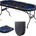 VEVOR 8 Player Poker Table Foldable, Portable Folding Card Board Game Table, Casino Leisure Table, Blackjack Texas Holdem Table with Padded Rails and Stainless Steel Cup Holders,Blue (72 in)