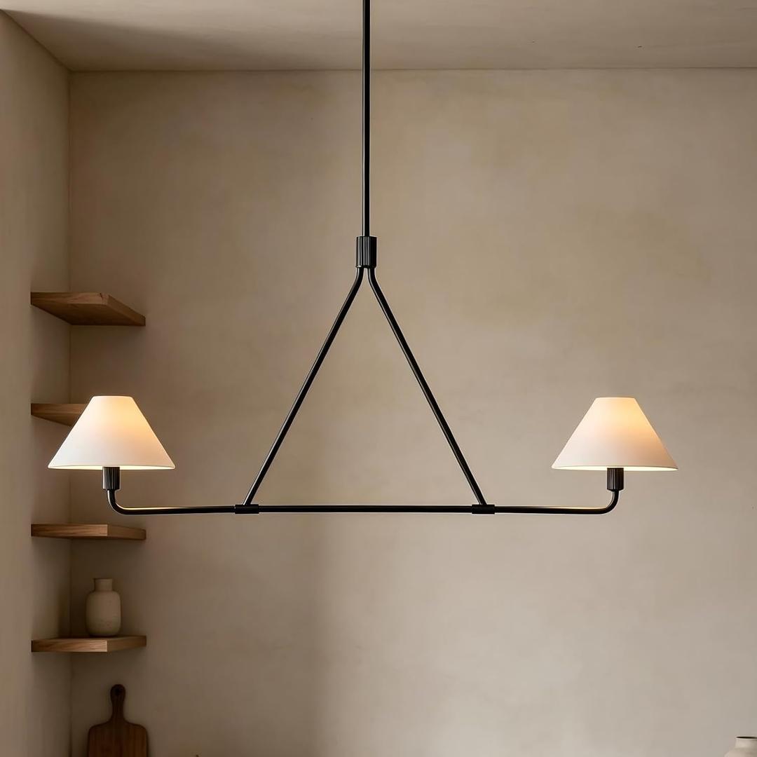 46-Inch Black Modern Linear Chandelier 2-Light, 46.25"w x 5"d x 20"–63"h