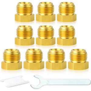 GASHER 10PCS Brass Brake Line Outer Hex Thread Socket Pipe Plug Fittings 3/8"(5/8-18 Inverted Flare) Union for Fuel/AIR/Lquid/Gas
