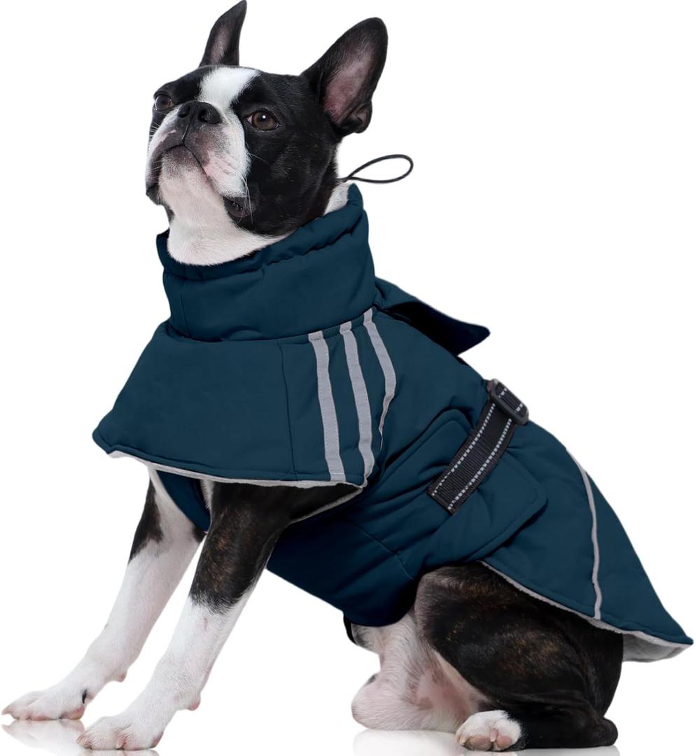 FUAMEY Dog Cold Weather Coats,Dog Winter Jackets for Medium Dogs Warm Dogs Coat with Reflective Strips Waterproof Pet Snowsuit Thick Paded Pets Vest for Boston Terrier French Bulldog Blue M