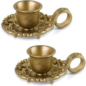 NIKKY HOME Gold Taper Candle Holders Set of 2, Vintage Metal Candlestick for Table Centerpieces, Wedding, Mantel Decor, Housewarming Gift